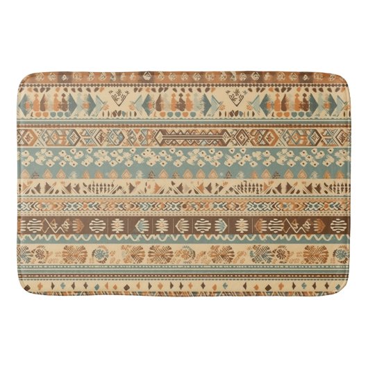Modern Boho Camel Brown Turquoise Badmat (Voorkant)