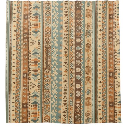 Modern Boho Camel Brown Turquoise Douchegordijn (Voorkant)