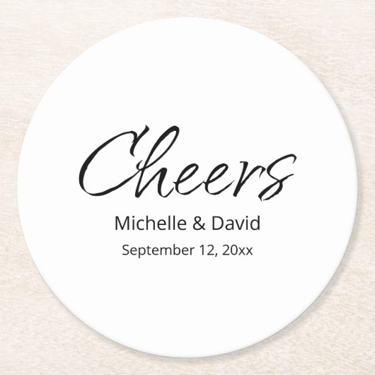 Modern Boho Casual Script Trouwen Eenvoudig Ronde Kartonnen Onderzetter (Voorkant)