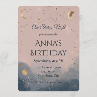 Modern Boho Celestial Birthday Invitation Kaart