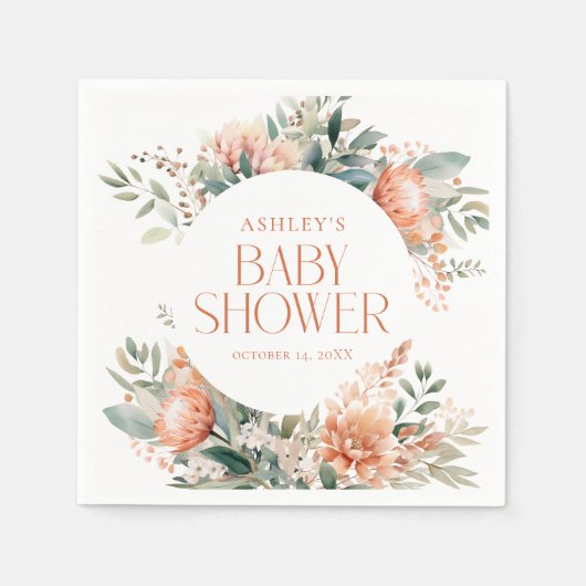 Modern Boho Chic Floral Botanical Baby shower Servet (Voorkant)