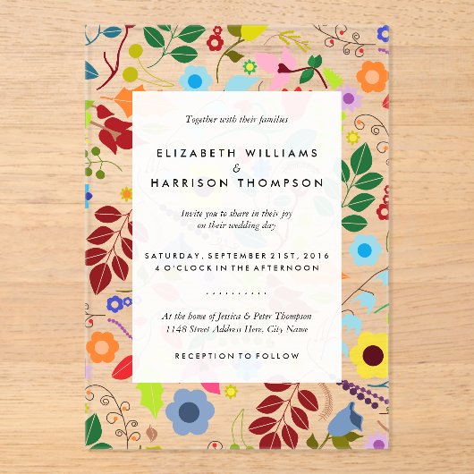 Modern Boho Chic Floral Wedding Acryl Uitnodigingen (Voorkant)