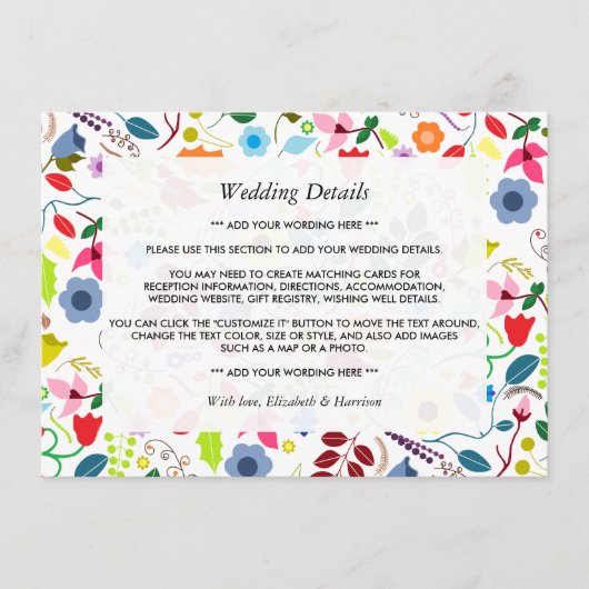 Modern Boho Chic Floral Wedding Detail Informatiekaartje (Voorkant)