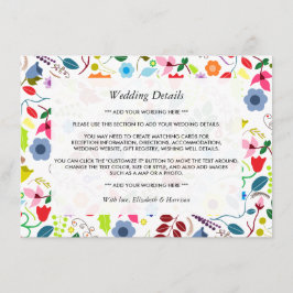 Modern Boho Chic Floral Wedding Detail Informatiekaartje