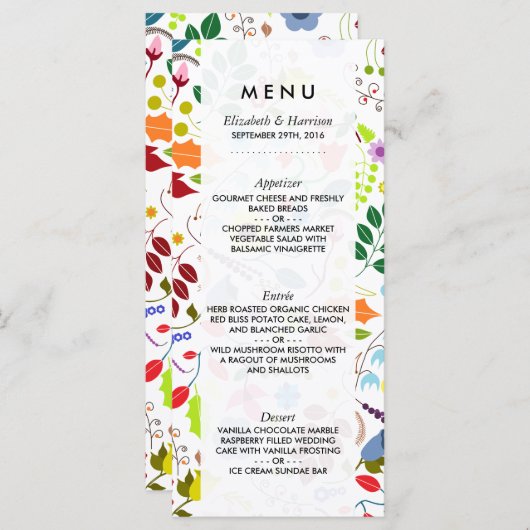 Modern Boho Chic Floral Wedding Menu (Voorkant / Achterkant)