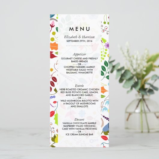 Modern Boho Chic Floral Wedding Menu (Staand voorkant)