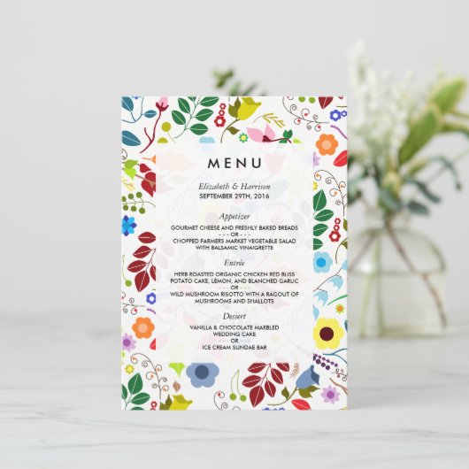 Modern Boho Chic Floral Wedding Menu (Staand voorkant)