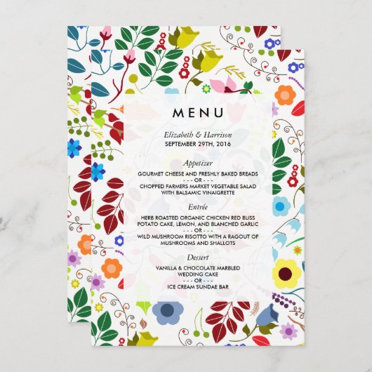 Modern Boho Chic Floral Wedding Menu (Voorkant / Achterkant)