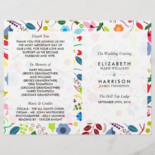 Modern Boho Chic Floral Wedding Programme (Voorkant)