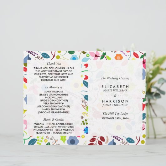 Modern Boho Chic Floral Wedding Programme (Staand voorkant)