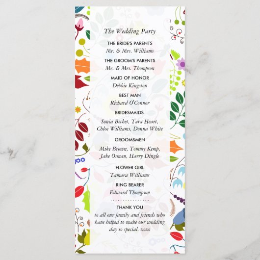 Modern Boho Chic Floral Wedding Programme Programmakaart (Achterkant)