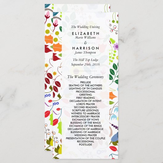 Modern Boho Chic Floral Wedding Programme Programmakaart (Voorkant / Achterkant)