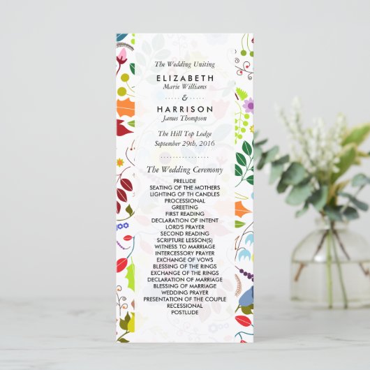 Modern Boho Chic Floral Wedding Programme Programmakaart (Staand voorkant)