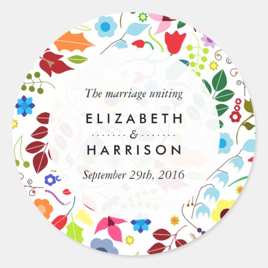 Modern Boho Chic Floral Wedding Ronde Sticker (Voorkant)