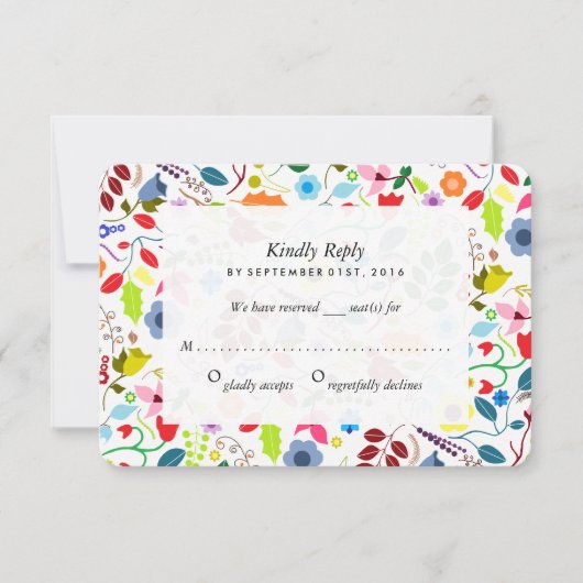 Modern Boho Chic Floral Wedding RSVP Kaartje (Voorkant)