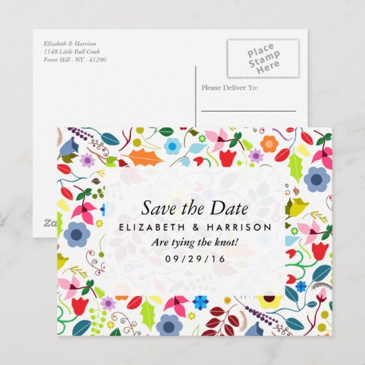Modern Boho Chic Floral Wedding Save the Date Aankondigingskaart (Voorkant / Achterkant)