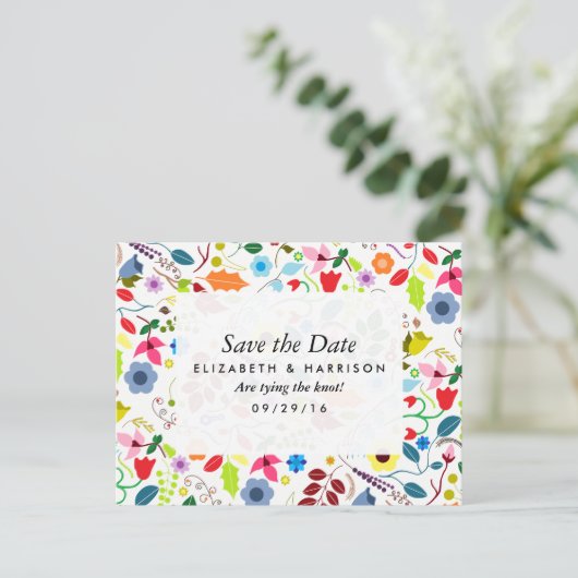 Modern Boho Chic Floral Wedding Save the Date Aankondigingskaart (Staand voorkant)