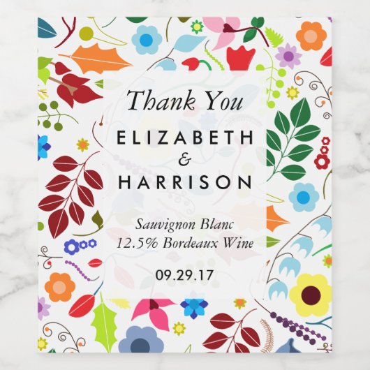 Modern Boho Chic Floral Wedding Wijn Etiket (Enkel label)