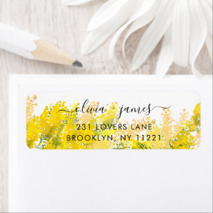 Modern Boho Chic Mustard Yellow Floral Waterverf Etiket