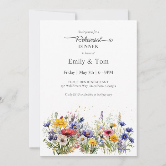 Modern Boho Chic Wildflower Rehearsal Dinner Kaart (Voorkant)