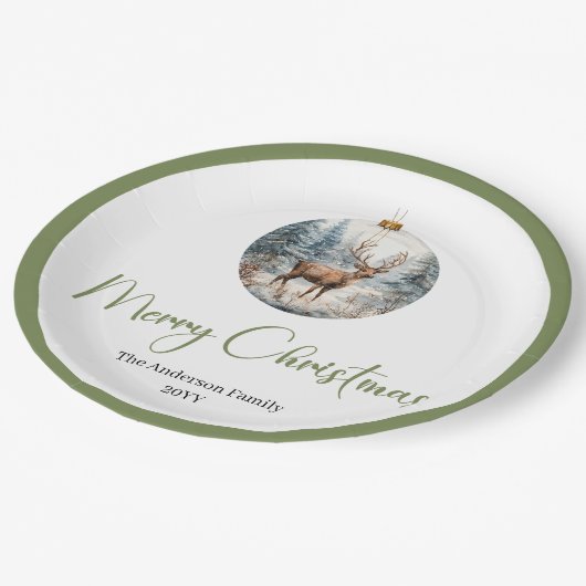 Modern Boho Christmas Scene Botanical Dinner Plate Papieren Bordje (Gekanteld)