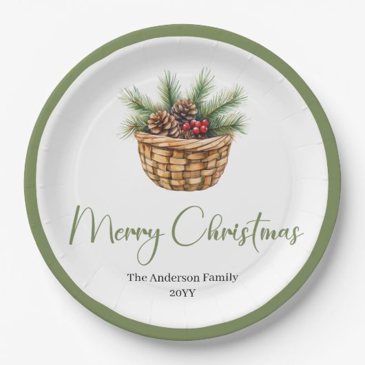 Modern Boho Christmas Tree Botanical Party Plates Papieren Bordje (Voorkant)