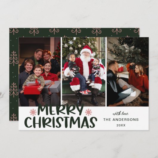 Modern Boho Christmas Tree Merry Christmas 3 Photo Feestdagenkaart (Voorkant / Achterkant)