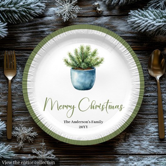 Modern Boho Christmas Wreath in Botanical Style Papieren Bordje