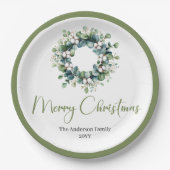 Modern Boho Christmas Wreath in Botanical Style Papieren Bordje (Voorkant)