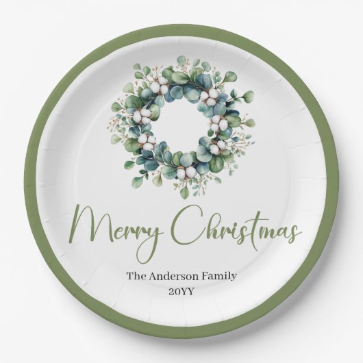 Modern Boho Christmas Wreath in Botanical Style Papieren Bordje (Voorkant)