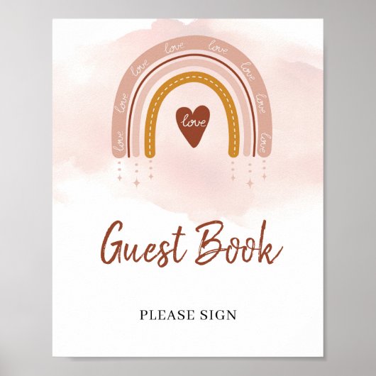 Modern Boho Copper Rust Rainbow Guest Sign Poster (Voorkant)