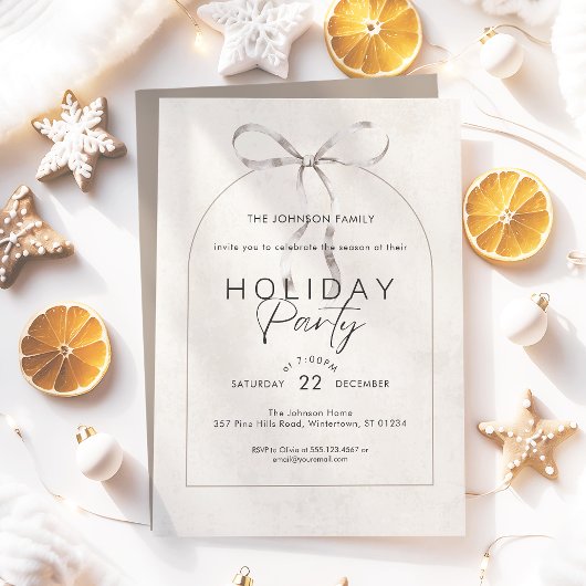 Modern Boho Coquette Bow Arch Script Holiday Party Kaart