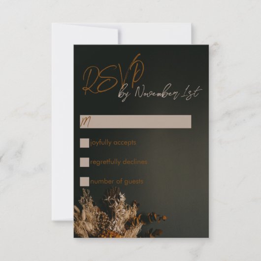 Modern Boho Dark Rustic Floral Wedding RSVP-kaart RSVP Kaartje (Voorkant)