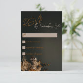 Modern Boho Dark Rustic Floral Wedding RSVP-kaart RSVP Kaartje (Staand voorkant)