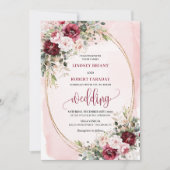 Modern Boho Deep Red Blush Gold Roses Sage Wedding Kaart (Voorkant)