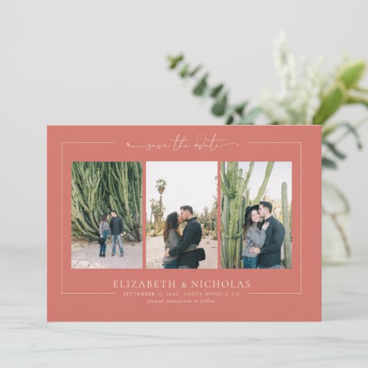 Modern Boho Desert | 3 Foto slaat de datum op Save The Date (Staand voorkant)