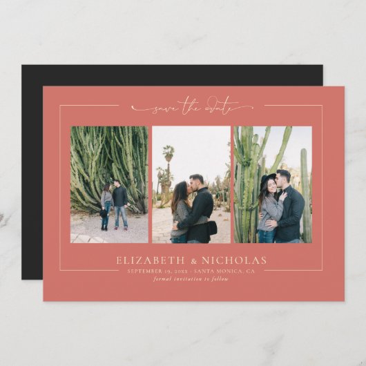 Modern Boho Desert | 3 Foto slaat de datum op Save The Date (Voorkant / Achterkant)