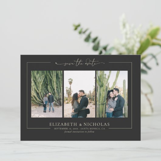 Modern Boho Desert | 3 Foto slaat de datum op Save The Date (Staand voorkant)