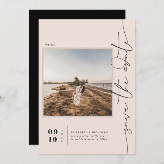 Modern Boho Desert | Vierkante foto slaat de datum Save The Date (Voorkant / Achterkant)