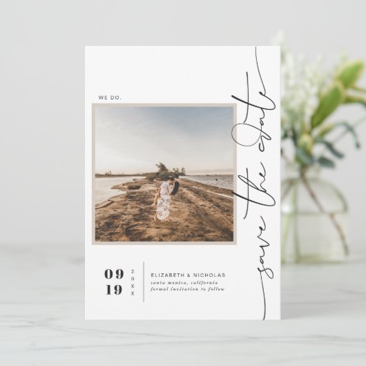 Modern Boho Desert | Vierkante foto slaat de datum Save The Date (Staand voorkant)