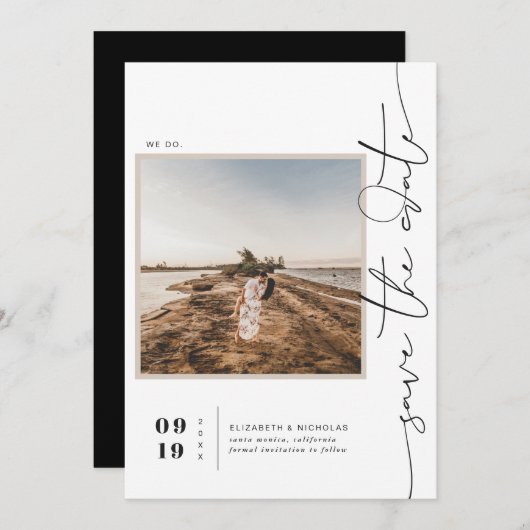 Modern Boho Desert | Vierkante foto slaat de datum Save The Date (Voorkant / Achterkant)