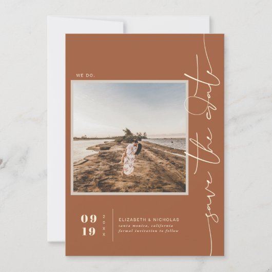 Modern Boho Desert | Vierkante foto slaat de datum Save The Date (Voorkant)