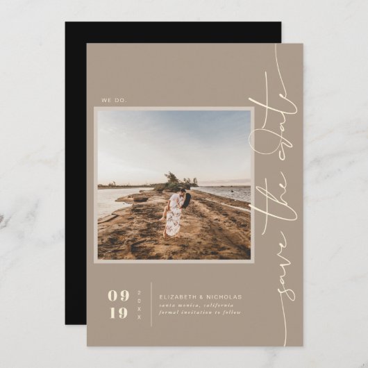 Modern Boho Desert | Vierkante foto slaat de datum Save The Date (Voorkant / Achterkant)