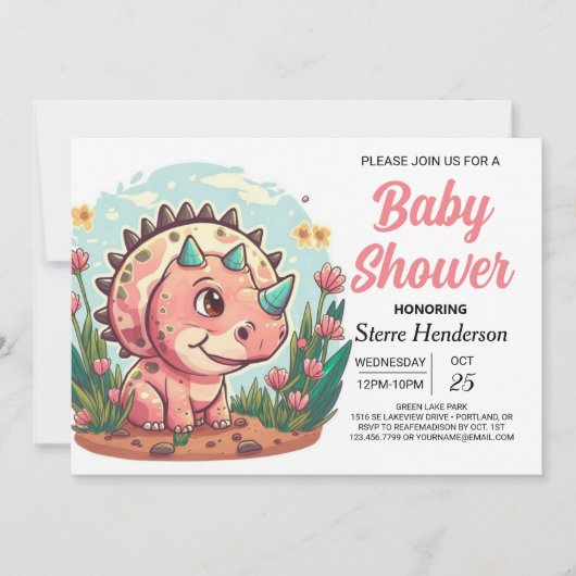 Modern Boho Dinosaur Meisje Baby shower Kaart (Voorkant)