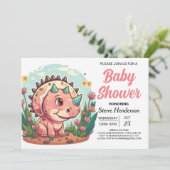 Modern Boho Dinosaur Meisje Baby shower Kaart (Staand voorkant)