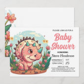 Modern Boho Dinosaur Meisje Baby shower Kaart (Voorkant / Achterkant)