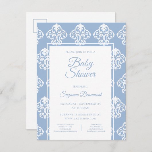 Modern Boho Dusky Blue Baby shower Aankondigingskaart (Voorkant / Achterkant)