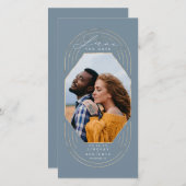 Modern Boho Dusty blauw & goud Save The Date Foto (Voorkant / Achterkant)