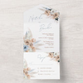 Modern Boho Dusty Blue Script Wedding All In One Uitnodiging (Binnen)