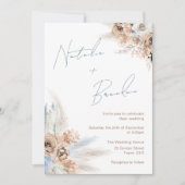 Modern Boho Dusty Blue Script Wedding Kaart (Voorkant)